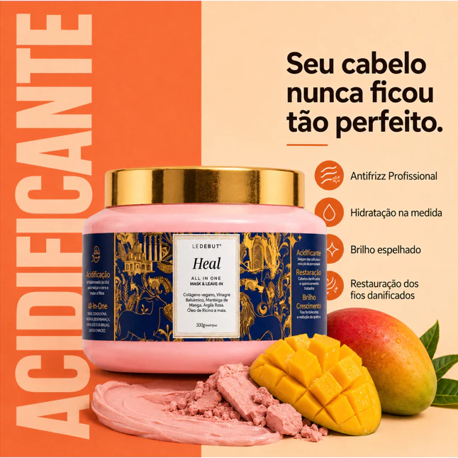 Mask & Leave-in Pink Clay Hair Treatment, Acidifying, Eliminates Frizz, Moisturizes and Shines Heal Ledebut - 500g image 3