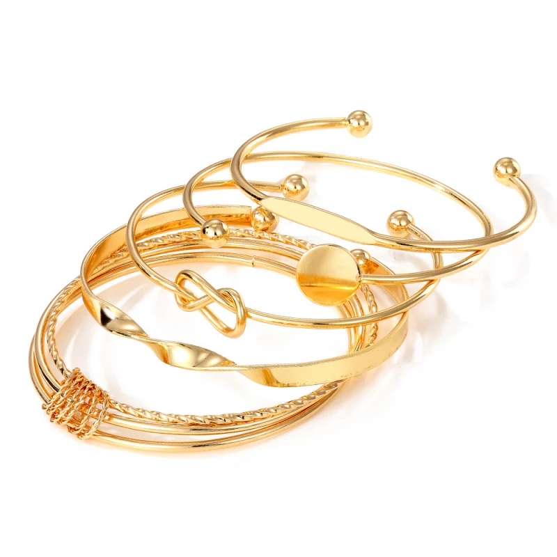 5 Pieces Geometric Twist Bracelet Set for Women Minimalist Stackable Lucky Jewelry Gift image 2