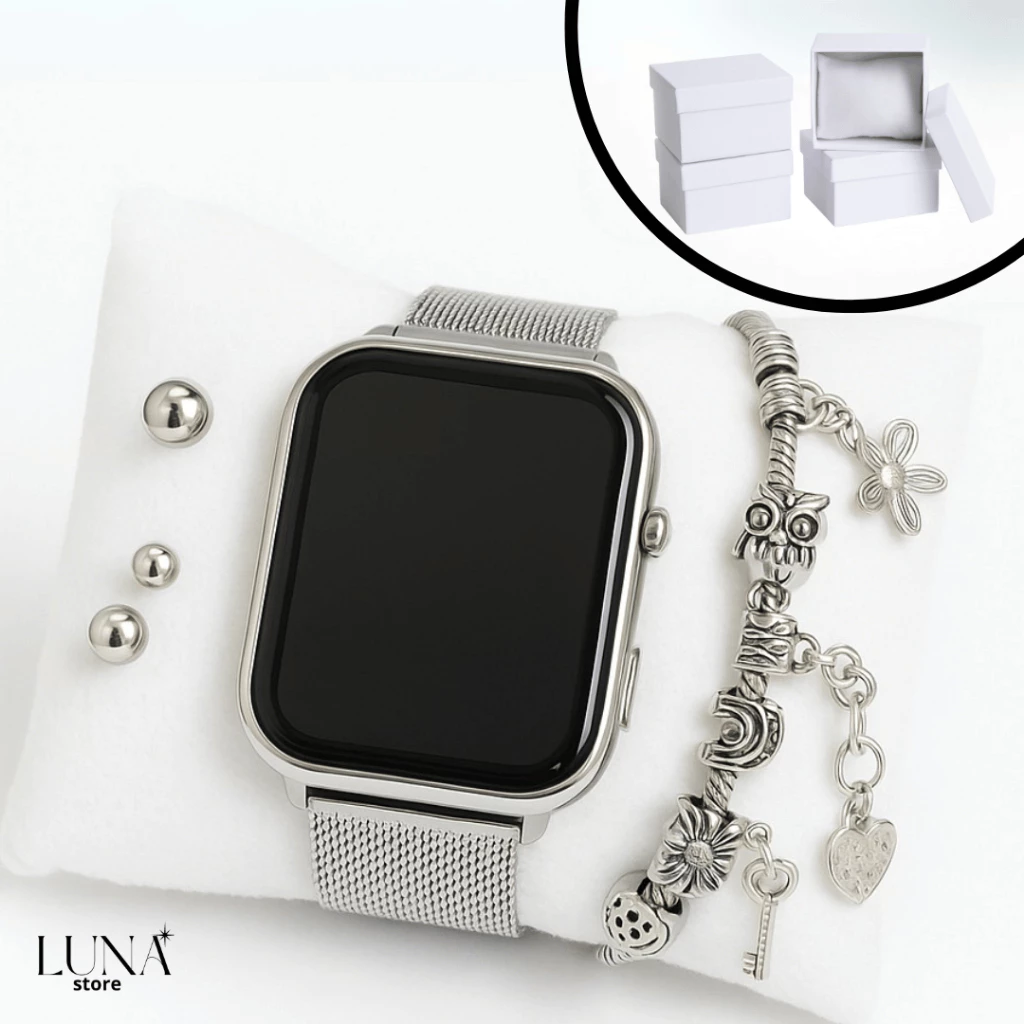 Women's Square Digital Led Watch Bracelet Earring with Box image 3