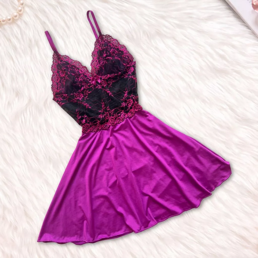 Mit Lingerie Women's Sleep Dress Sexy Lace Nightgown Without Pads
