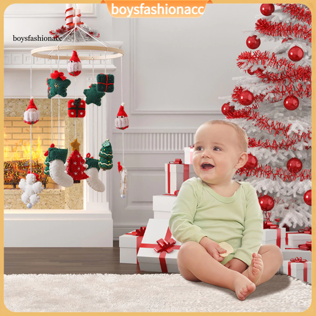 Handmade Felt Christmas Crib Mobile with Reindeer Tree Stars – Safe Nursery Decor Baby Bed Bell Festive Holiday Gift f