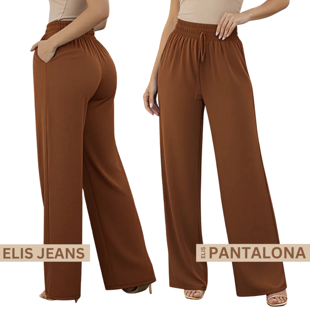 Women's High Waist Wide Leg Pants with Pocket in Duna Fabric image 3