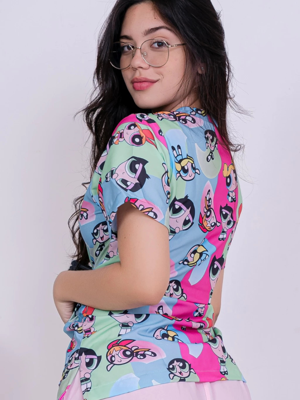 Women's Fitted Gown with Cartoon Characters