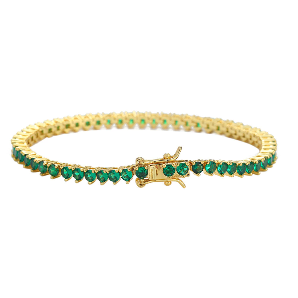 3mm Three-Pointed Emerald Zirconia Tennis Bracelet Copper Gold and Silver Plated