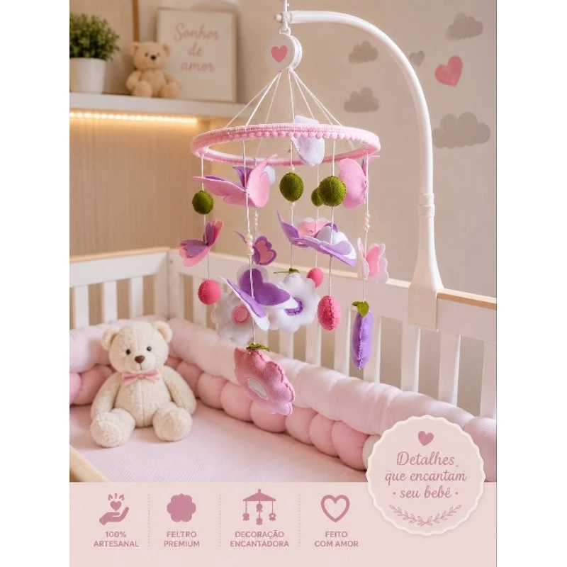 Handmade Baby Crib Mobile in Felt with Butterflies, Flowers, and Enchanted Garden Design image 3