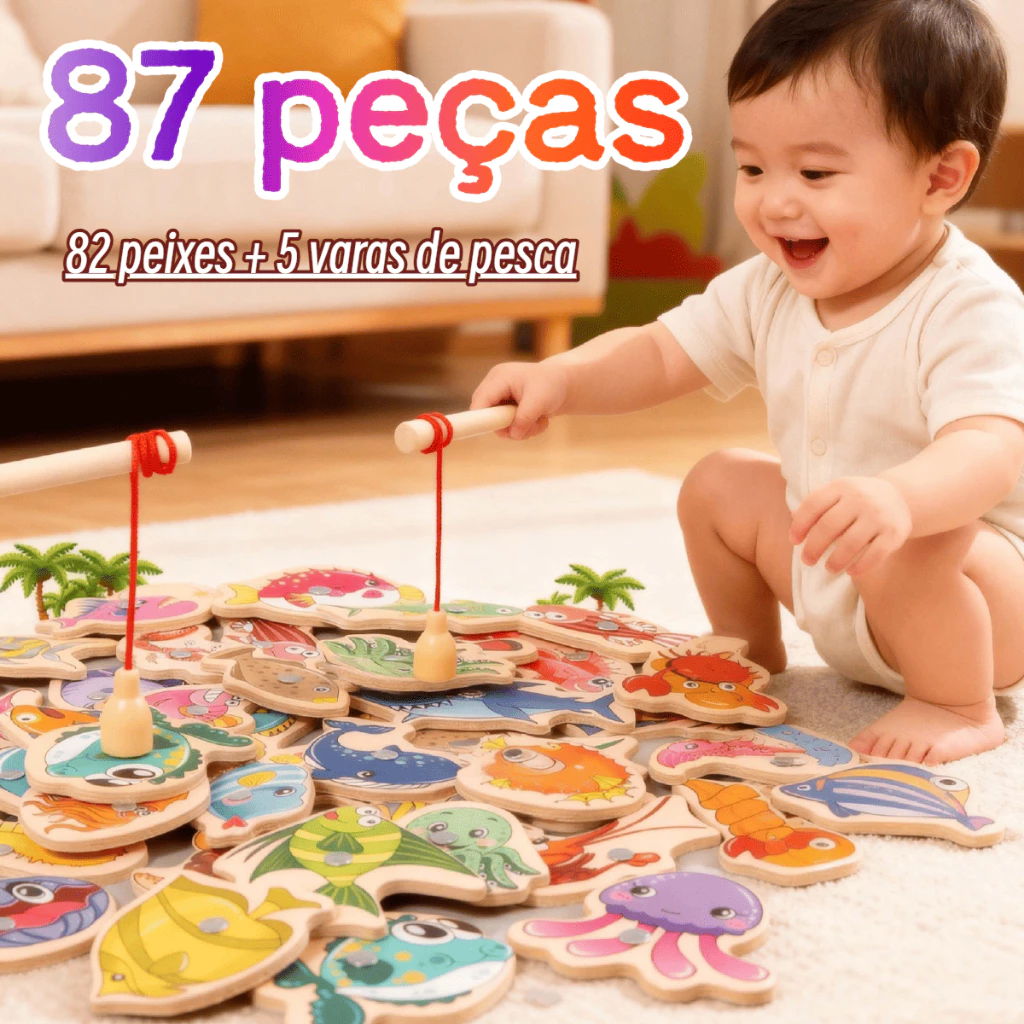 82-Piece Magnetic Wooden Fishing Game, Montessori Educational Toy, Creative Gift for Children