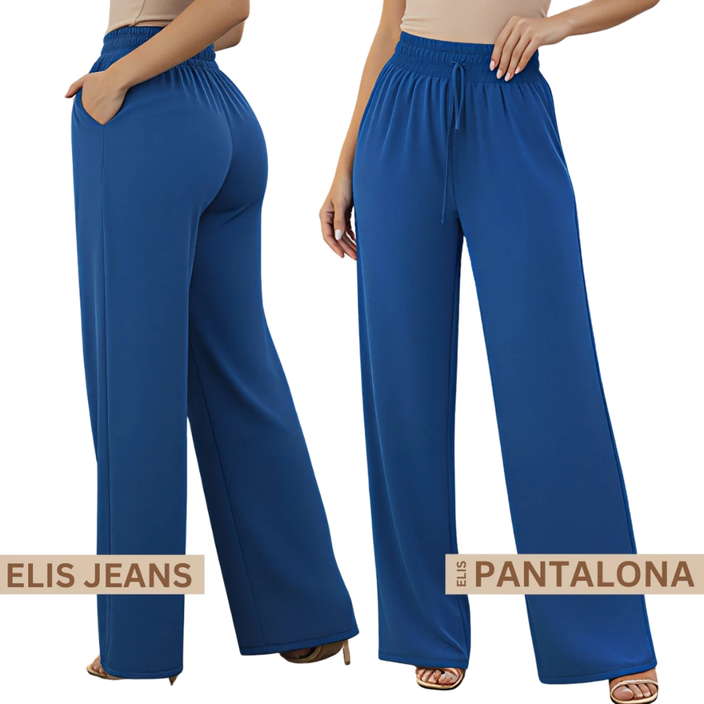 Women's High Waist Wide Leg Pants with Pocket in Duna Fabric image 2
