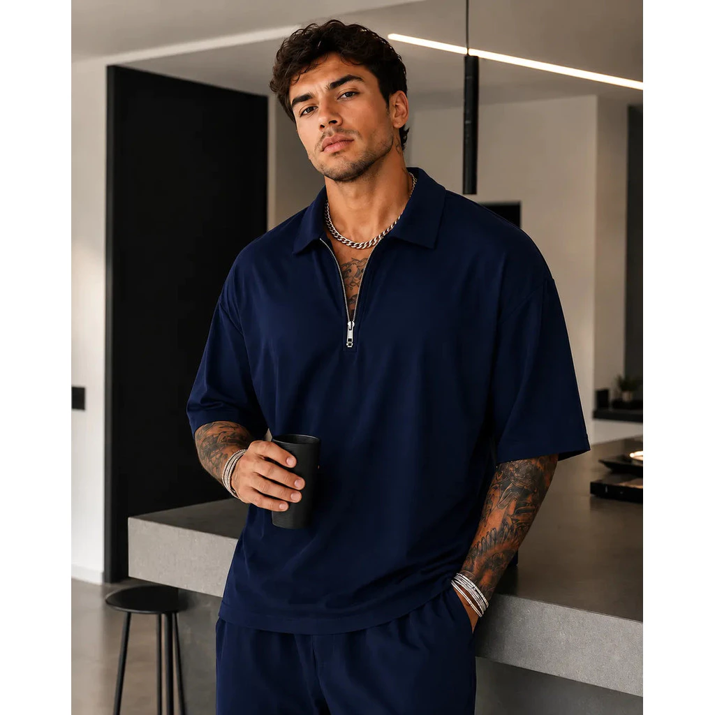 Men's Oversized Premium Half Zip Polo Shirt, Wide Fit, Comfort and Style image 3