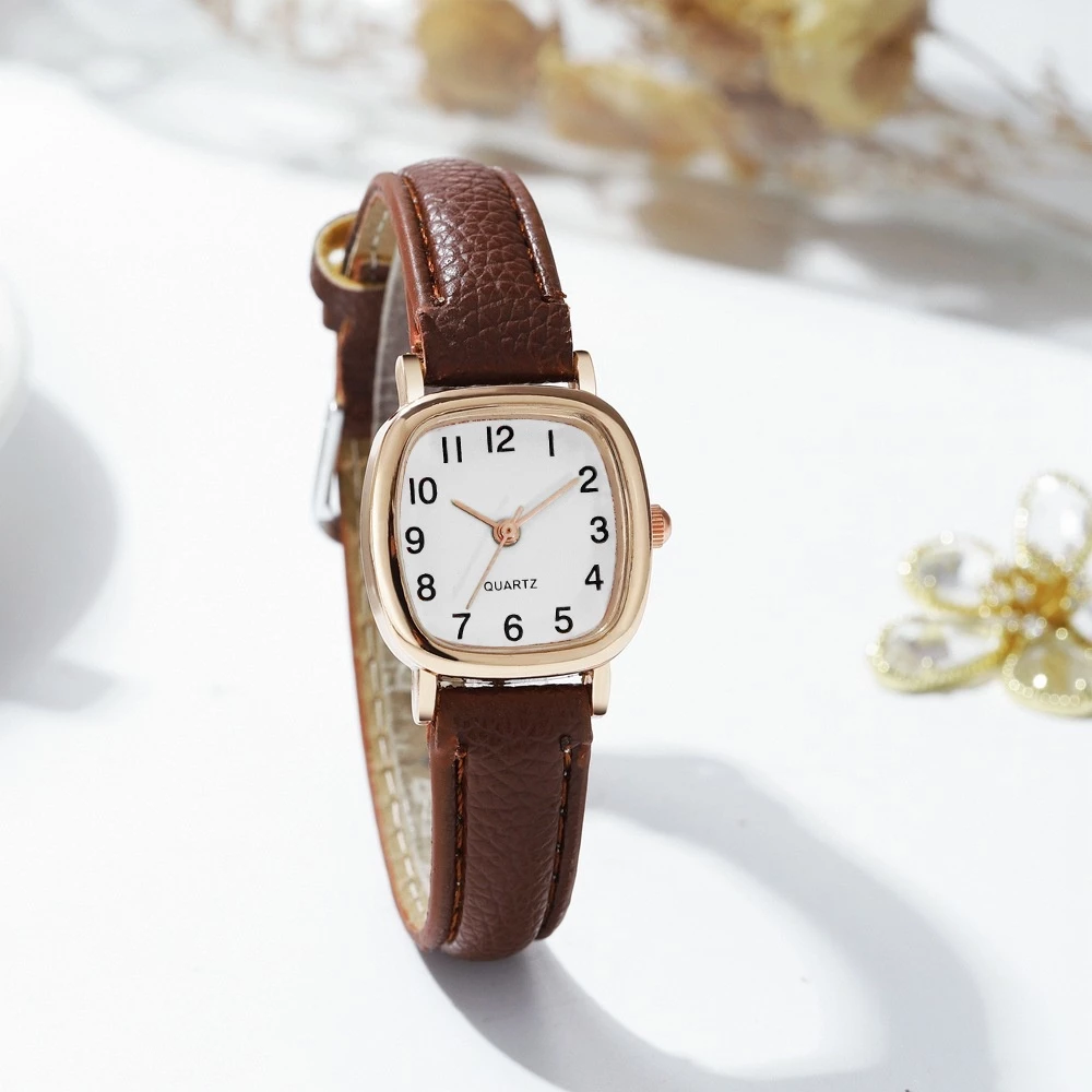 Elegant Quartz Watch with Arabic Numerals Small Dial for Women Leather Strap and Office image 3