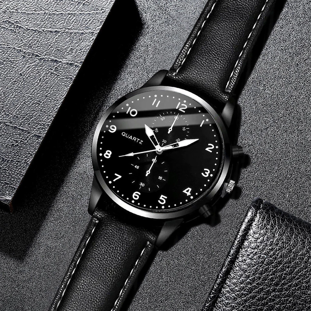 Men's Quartz Watch with Leather Strap Imitation Turquoise Beads Without Box image 2