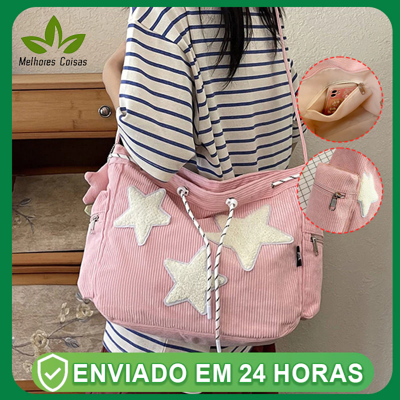 Large Tote Bag with Star, Velvet Drawstring Shoulder Bag, Cute Canvas Tote Bag, Casual Fashion Style image 4