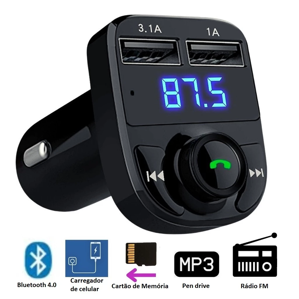 Bluetooth Car Adapter FM Transmitter Car Charger With Pen Drive Input Compatible with Android and IOS x8 image 2