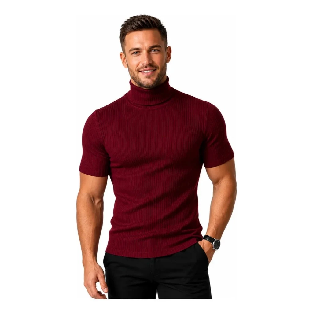 Kit 3 Men's Slim Ribbed T-Shirts, High Neck, Short Sleeve image 4