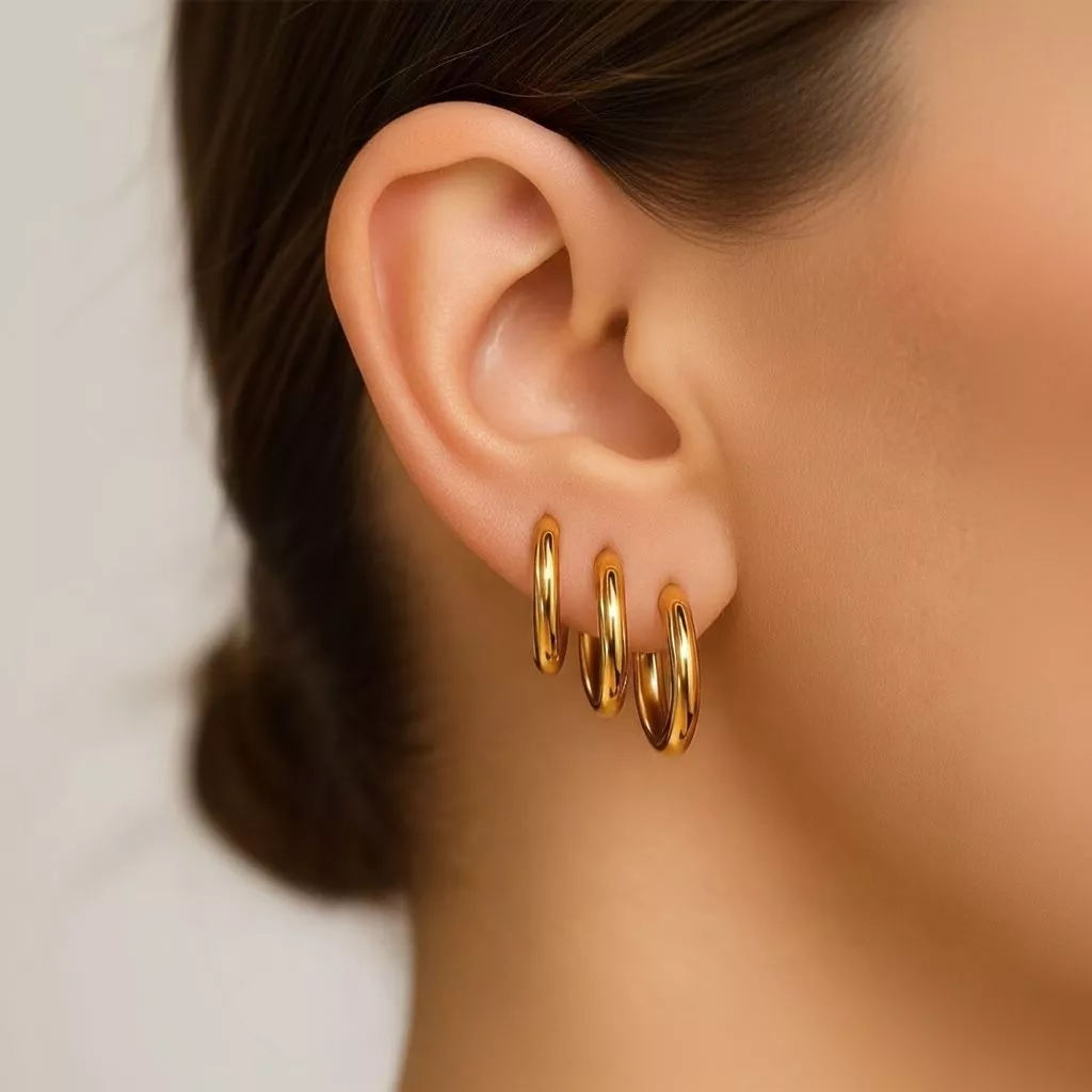 Kit 3 Pairs Gold Hoop Earrings 316L Stainless Steel Male Female Hypoallergenic Does Not Rust image 2