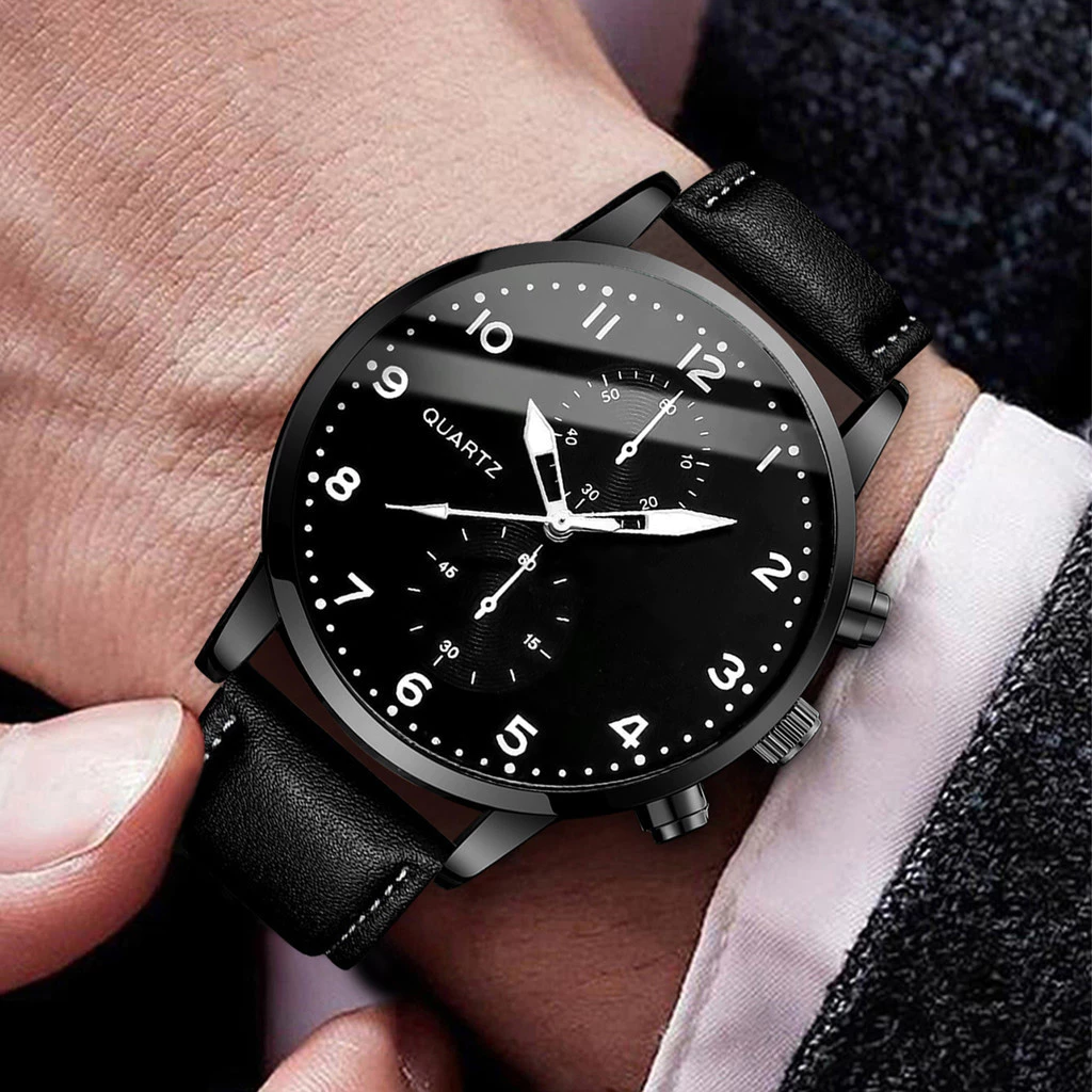 Men's Quartz Watch with Leather Strap Imitation Turquoise Beads Without Box image 3