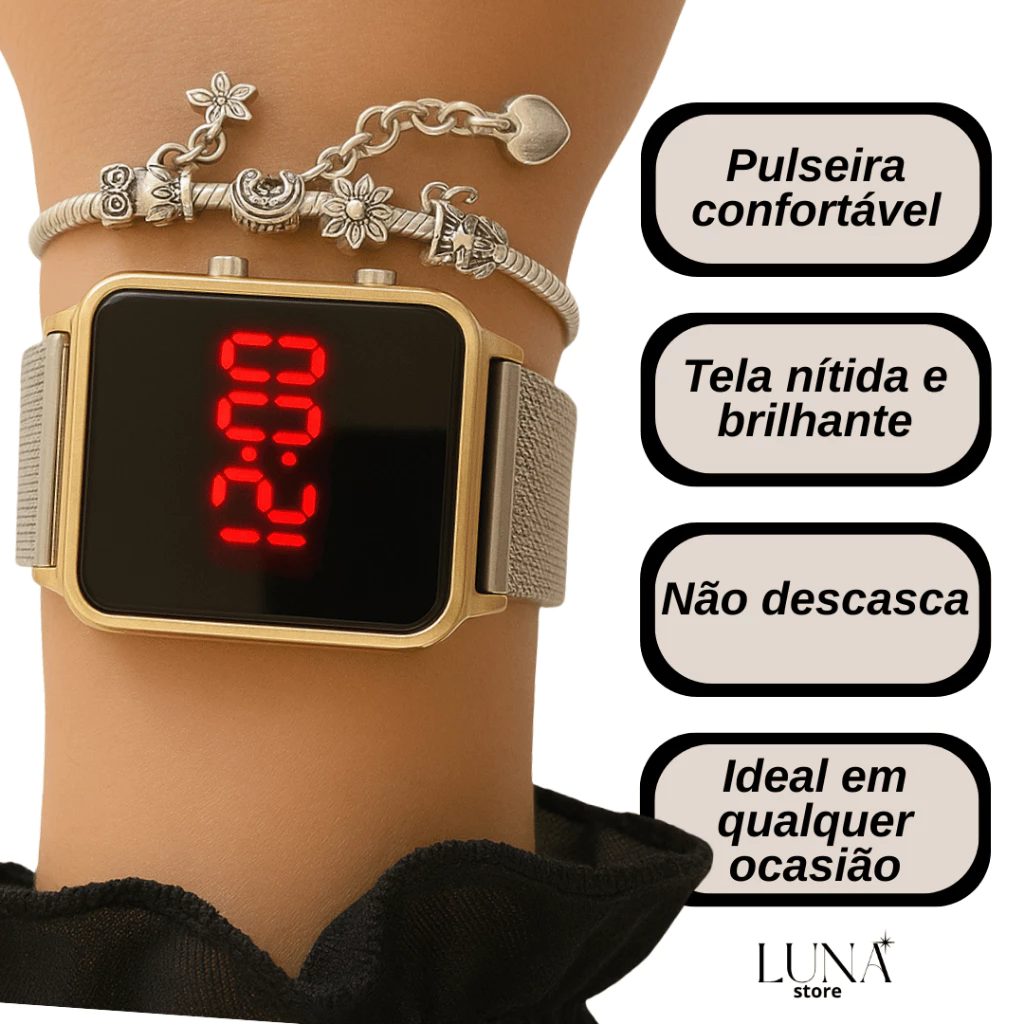 Women's Square Digital Led Watch Bracelet Earring with Box image 2