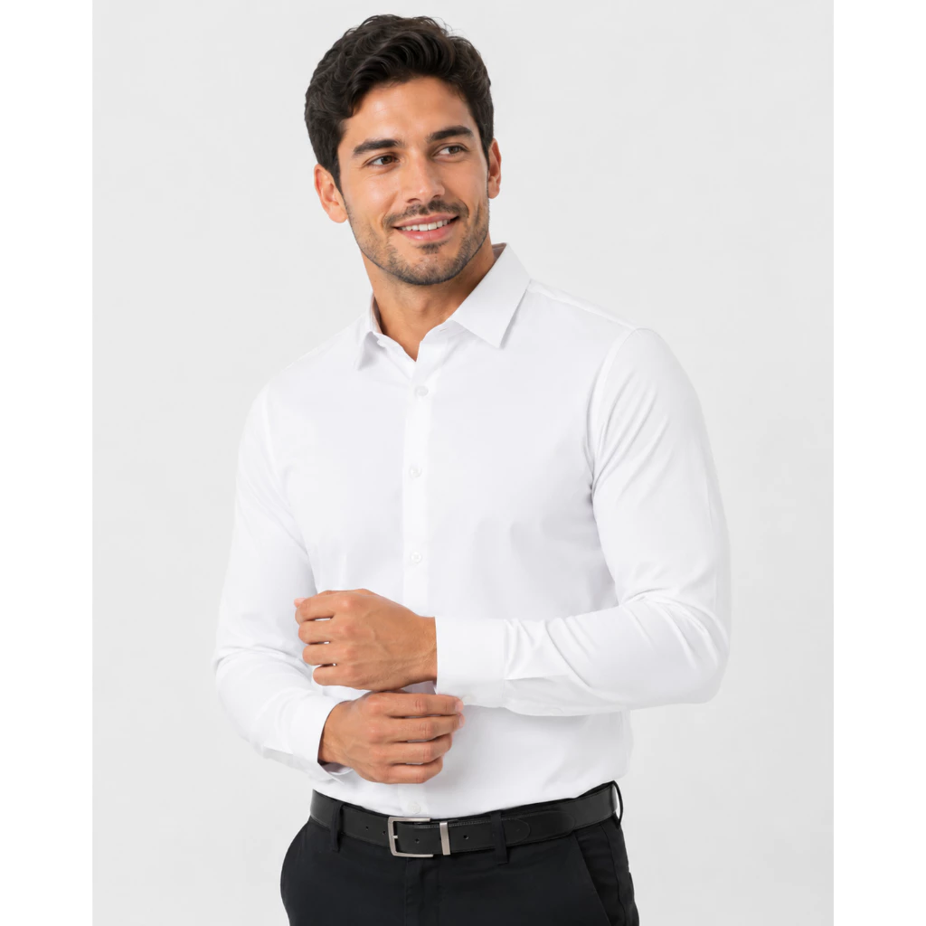 Men's Technological Slim Fit Dress Shirt Polyamide Elastane Long Sleeve Wrinkle-Free