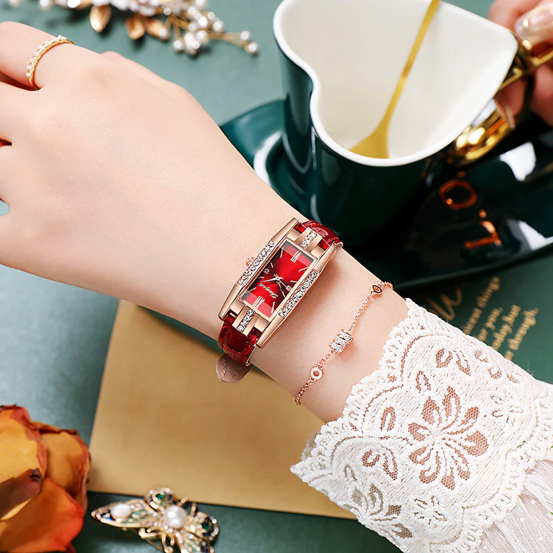 Fashion Rhinestone Rectangle Women Quartz Watch Wristwatches with Leather Band image 3