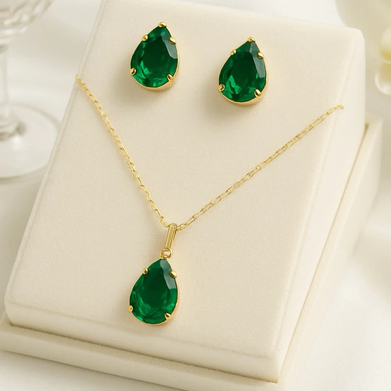 Gold Plated Drop Earring and Necklace Kit Women's Semi-Jewelry Delicate and Sophisticated Gift image 4