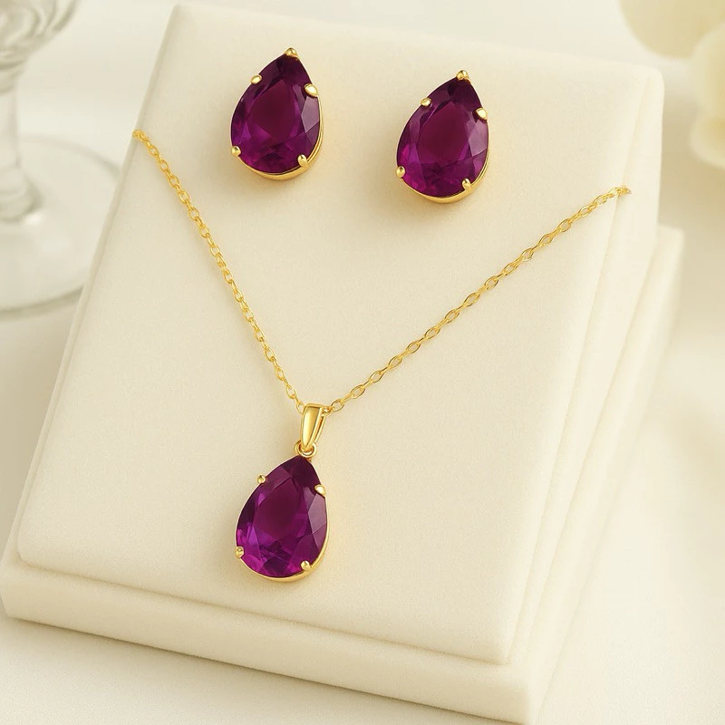 Gold Plated Drop Earring and Necklace Kit Women's Semi-Jewelry Delicate and Sophisticated Gift image 3