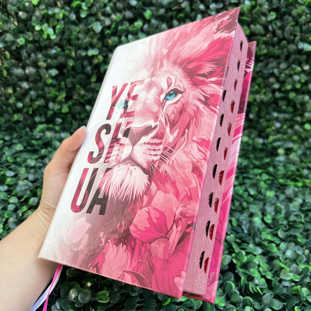 Holy Bible Women's Lion Yeshua (Jesus) Pink Hardcover With Harp and Index MEDIUM LETTER ARC Version