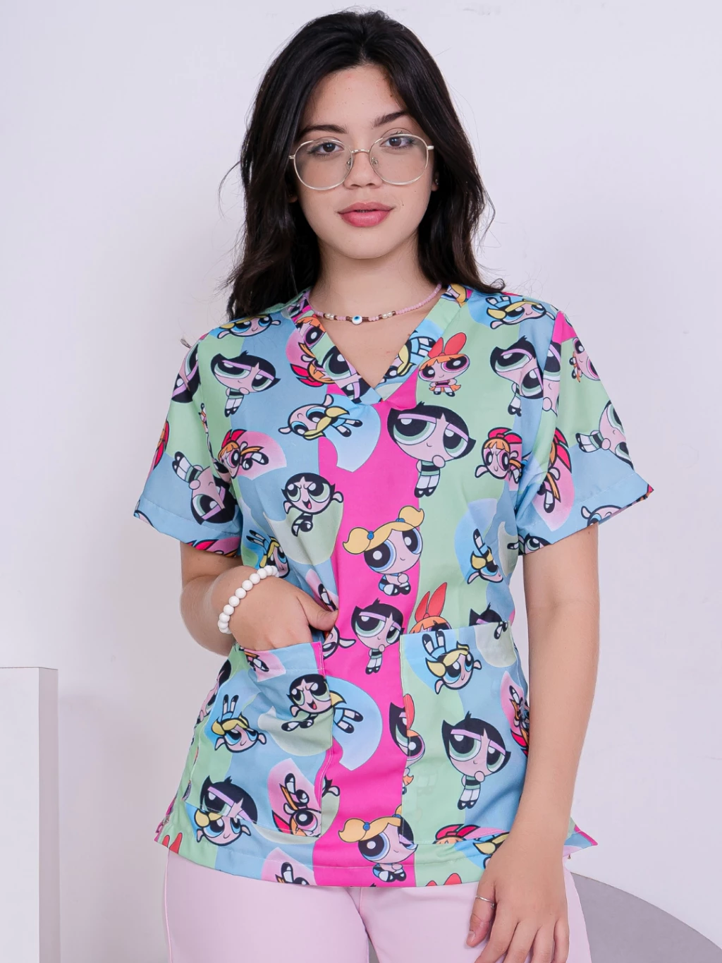 Women's Fitted Gown with Cartoon Characters image 3
