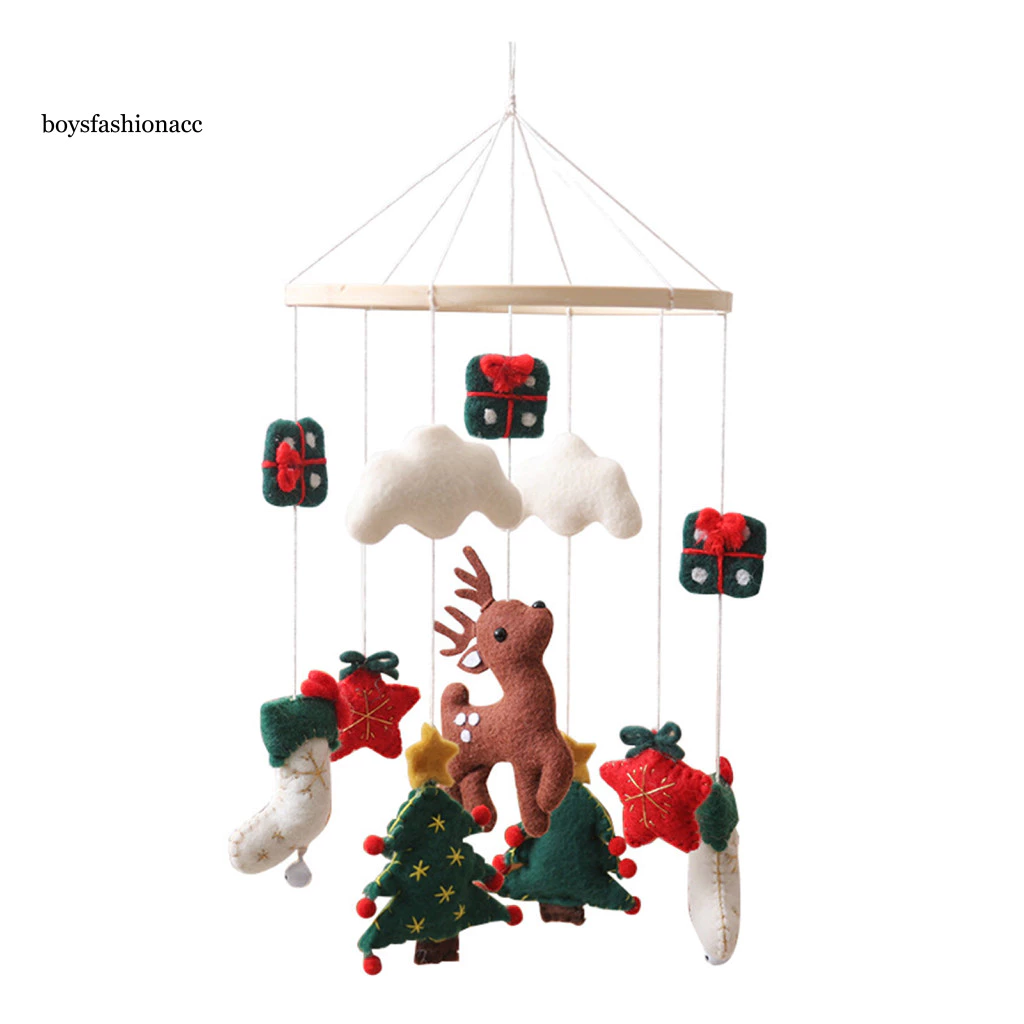 Handmade Felt Christmas Crib Mobile with Reindeer Tree Stars – Safe Nursery Decor Baby Bed Bell Festive Holiday Gift f image 4