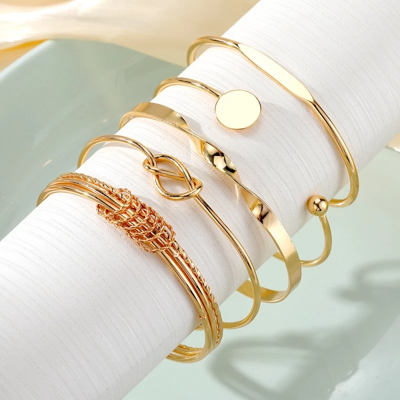5 Pieces Geometric Twist Bracelet Set for Women Minimalist Stackable Lucky Jewelry Gift image 3