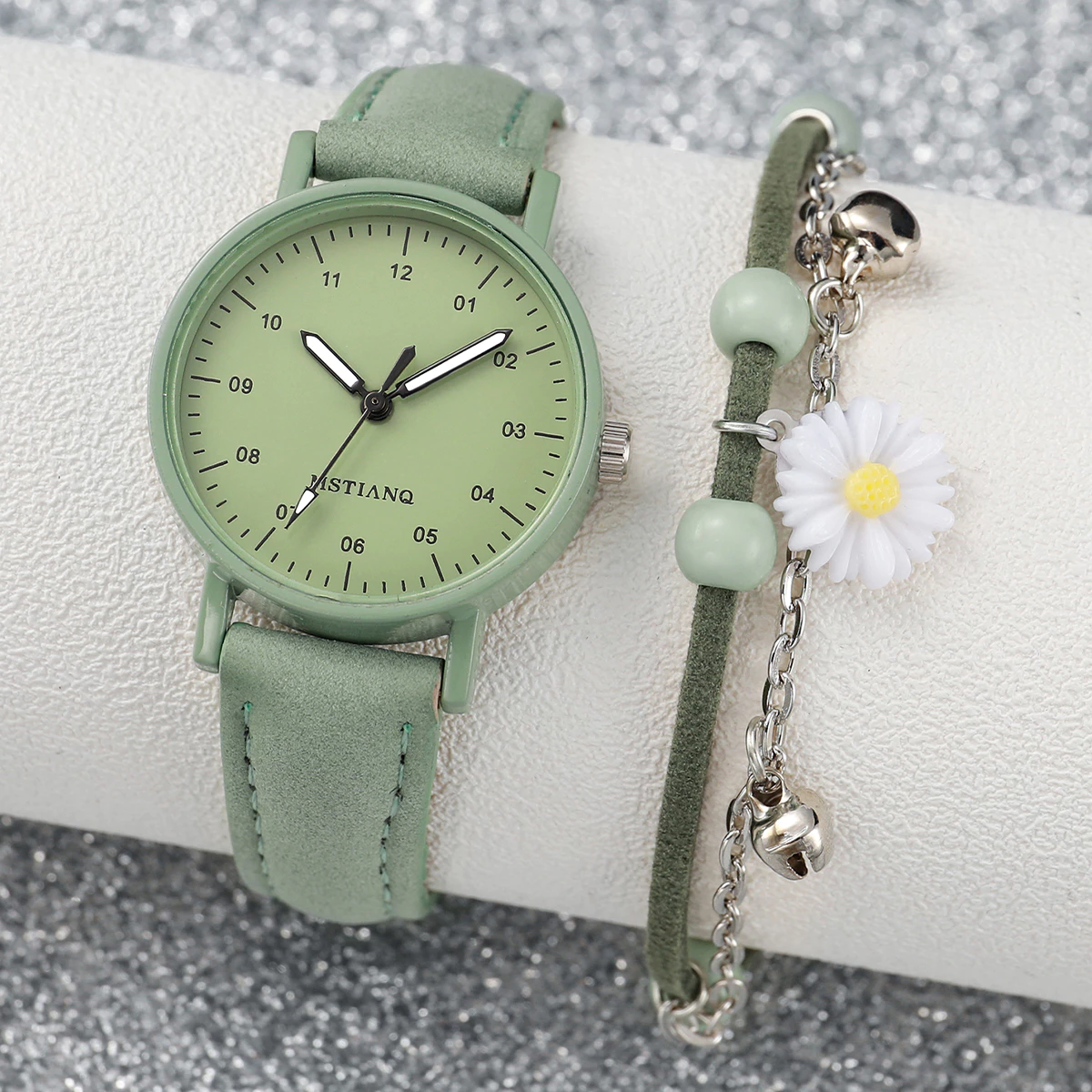Women's Chic Casual Quartz Mini Digital Dial Leather Daisy Band Charm Bracelet Watch image 5