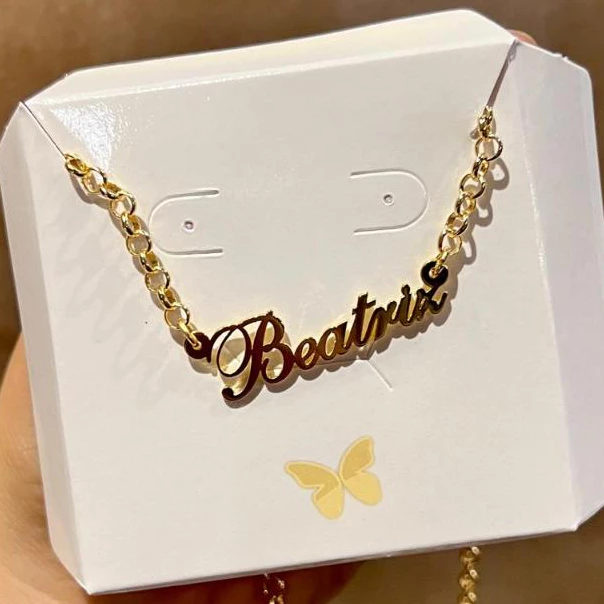 Women's Necklace with Personalized Name, 18k Gold Plated, Portuguese Link Chain image 3