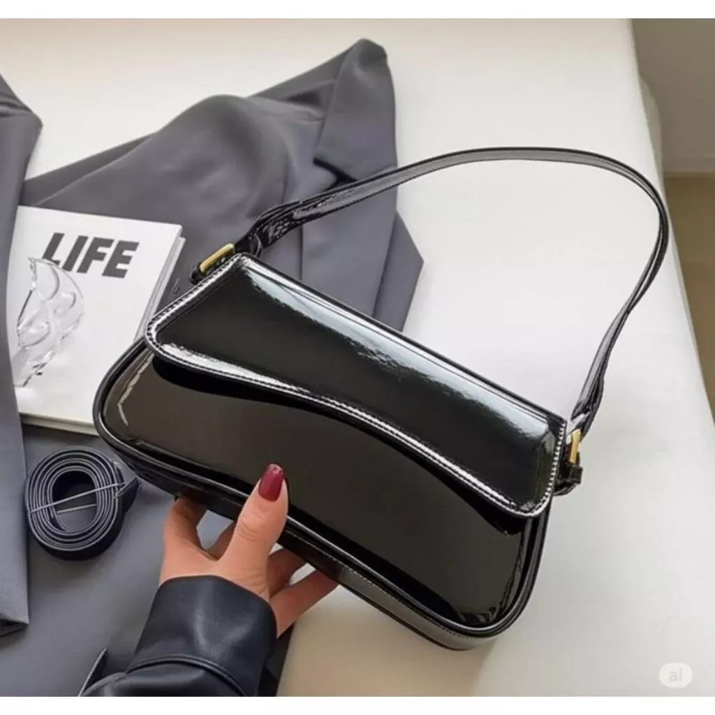 Women's Crossbody Bag Baguette Practical Modern Patent Leather image 3