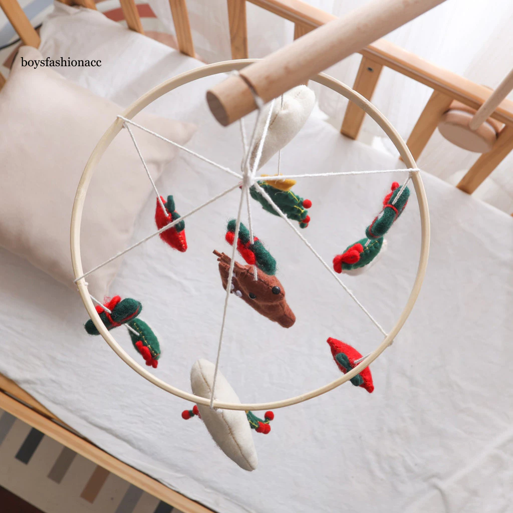 Handmade Felt Christmas Crib Mobile with Reindeer Tree Stars – Safe Nursery Decor Baby Bed Bell Festive Holiday Gift f image 2