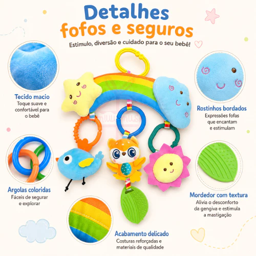 Cute Rainbow Baby Mobile, Soft Sensory Teething Rattle for Stroller, Crib, Baby Car Seat