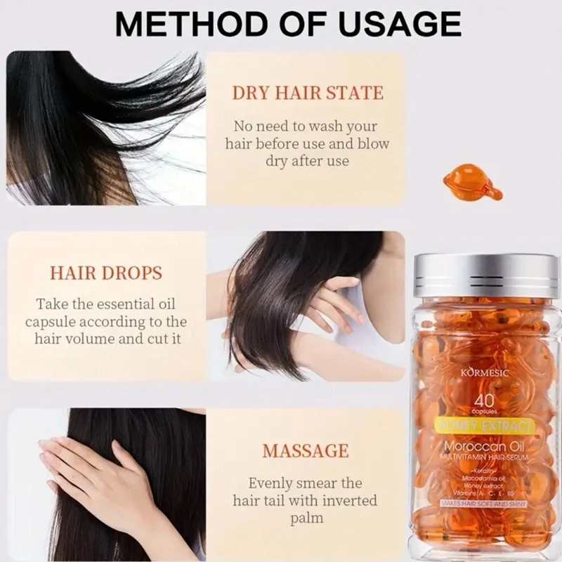 KORMESIC Hair Care Essence Capsule Mel/Multivitamínico/Aloe Triple Care Suave Frizz Brilho Instantâneo image 3