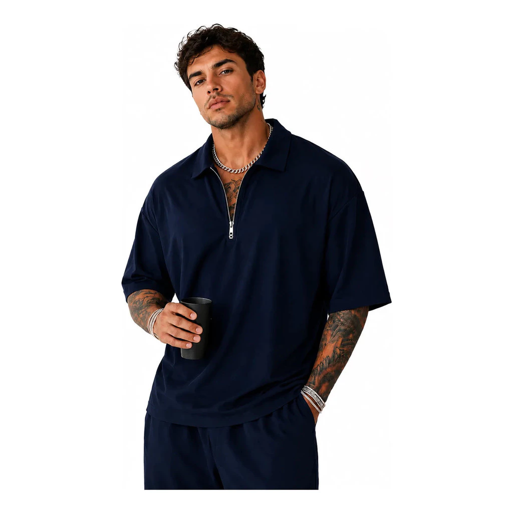 Men's Oversized Premium Half Zip Polo Shirt, Wide Fit, Comfort and Style image 4