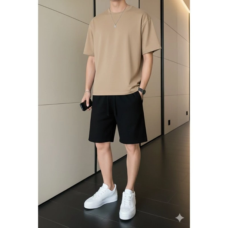 2-Piece Set: Casual T-Shirt and Shorts, Plain, Lightweight and Comfortable image 3