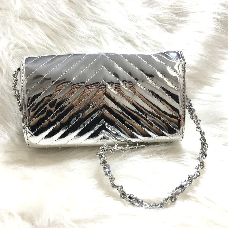 Messenger Bag Shoulder Bag Metallic Mirrored Material Embroidered V With Chain Strap Wrapped image 2