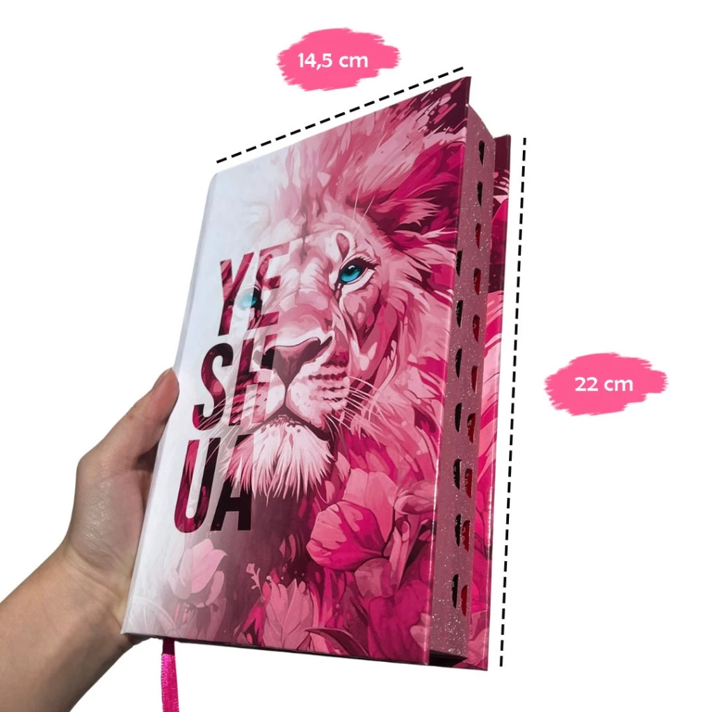 Holy Bible Women's Lion Yeshua (Jesus) Pink Hardcover With Harp and Index MEDIUM LETTER ARC Version image 3