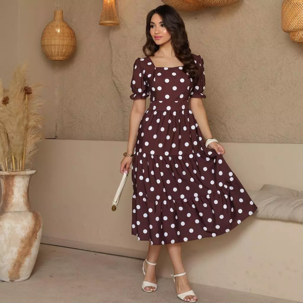 Elegant women's MIDI dress, luxury printed, with elastic on the back, evangelical fashion 2026 image 4