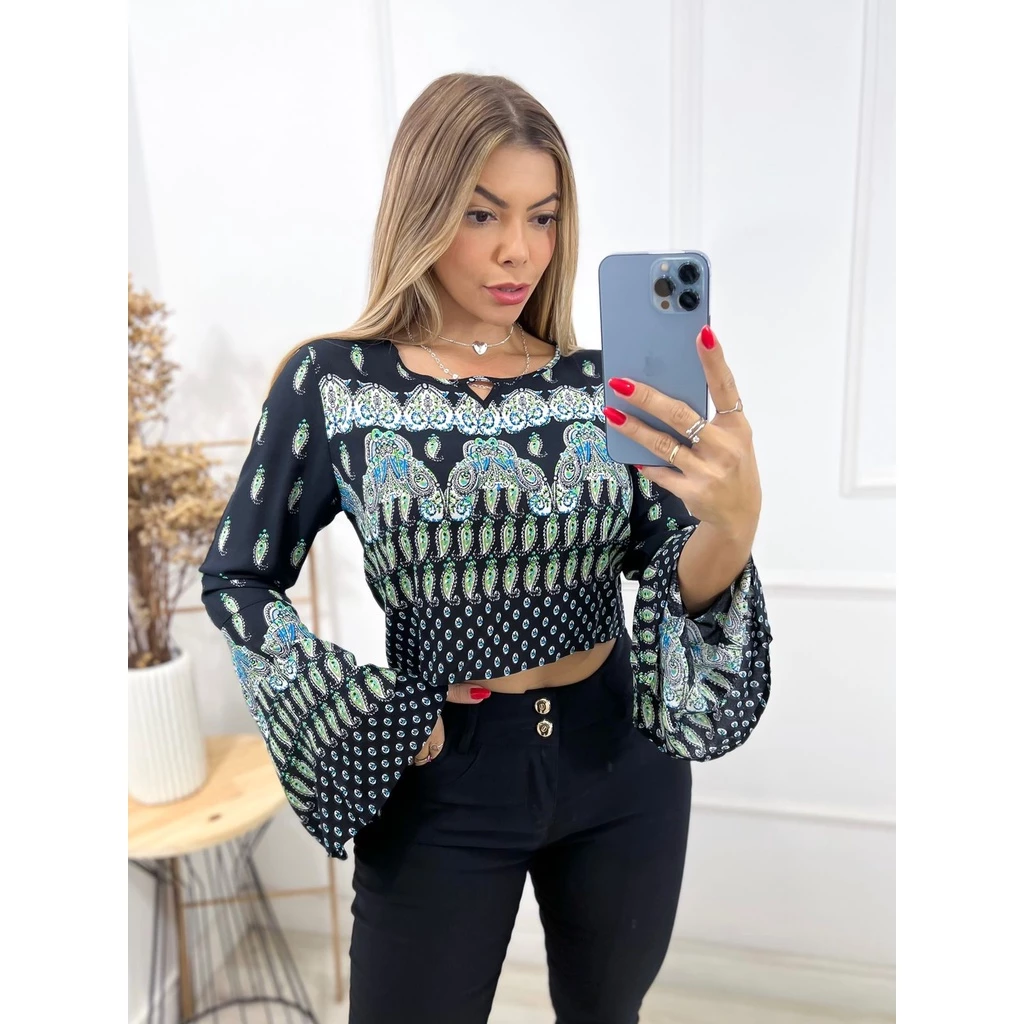 Cropped Top with Floral Print, Flirt Sleeves, Crossed Front, Zipper on the Back 3085 SALE image 4