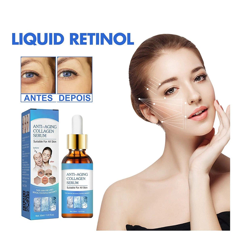 Liquid retinol facial serum: firms collagen, anti-aging, fades dark spots, whitening essence.