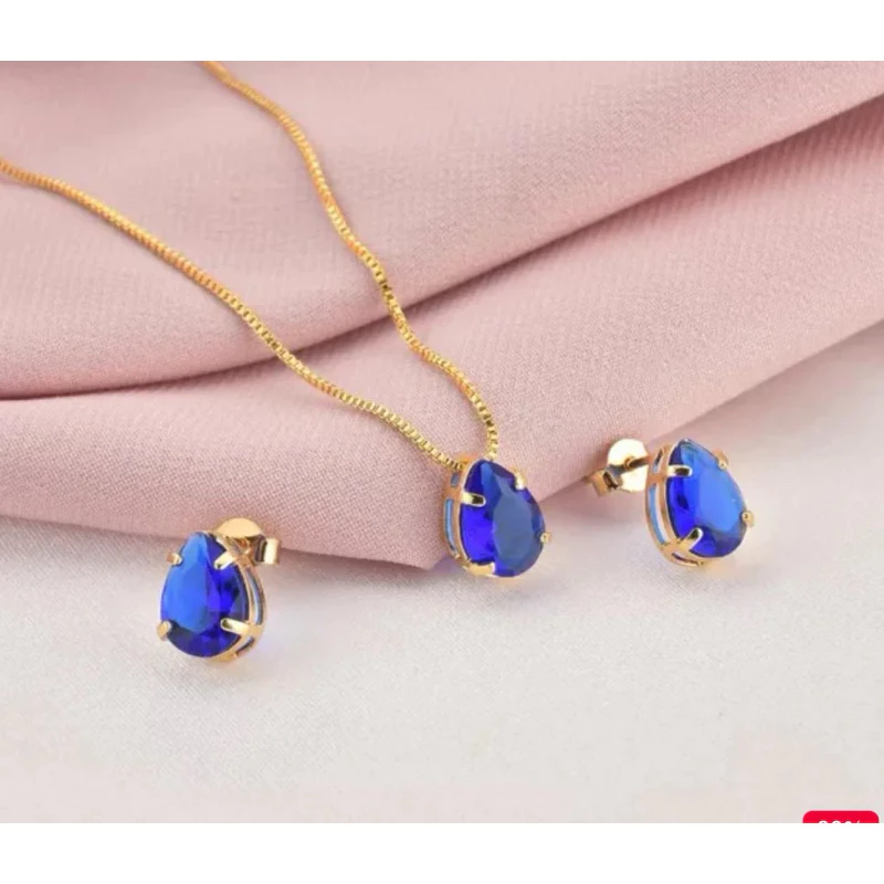 Gold Plated Drop Earring and Necklace Kit Women's Semi-Jewelry Delicate and Sophisticated Gift image 2