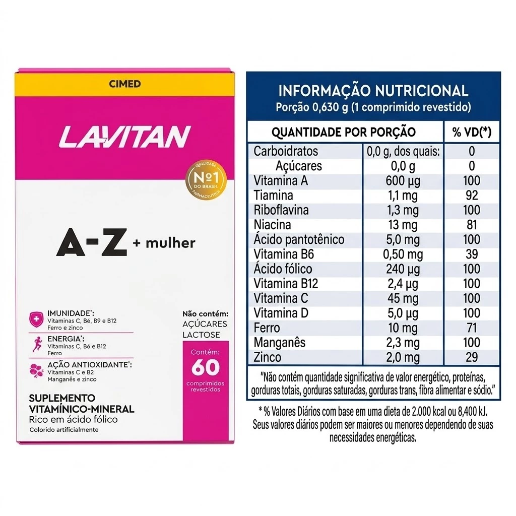 Lavitan Woman AZ Multivitamin 60 Capsules - Essential Vitamins and Minerals Energy Immunity image 2