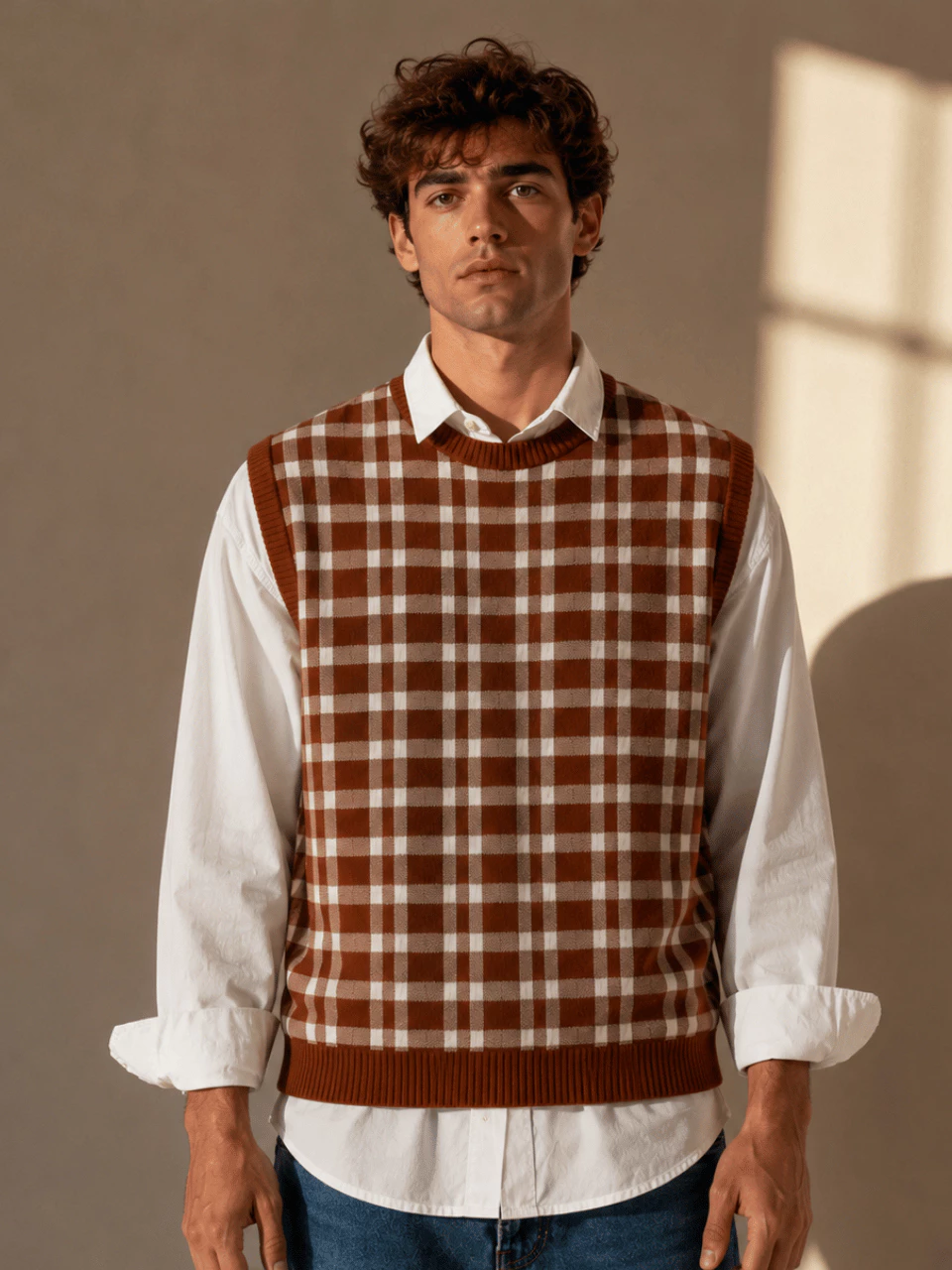 Men's Plaid Vest Modern Knit Sleeveless Casual Comfortable Versatile image 3