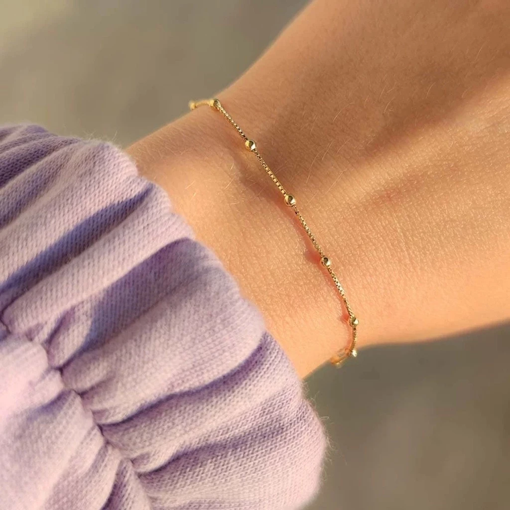 Kit of 3 18k Gold Bracelets, Plated with Balls, Smooth, Women's Bracelet Set with Transparent Stones image 3