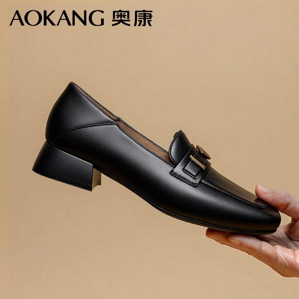 Okcom 2026 spring new style women's shoes upper layer sheepskin square toe salt loafers