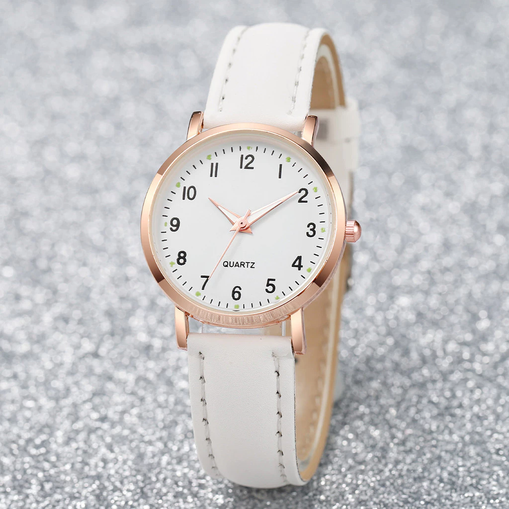 Elegant Women's Watch and Heart Bracelet Set with 2 Pieces - Quartz Arabic Dial Leather