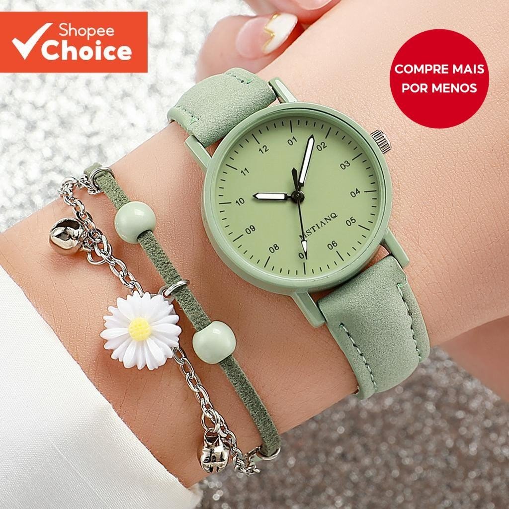 Women's Chic Casual Quartz Mini Digital Dial Leather Daisy Band Charm Bracelet Watch