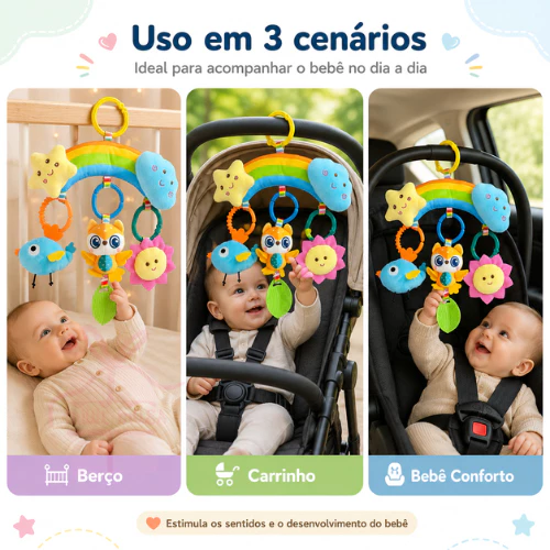 Cute Rainbow Baby Mobile, Soft Sensory Teething Rattle for Stroller, Crib, Baby Car Seat image 4