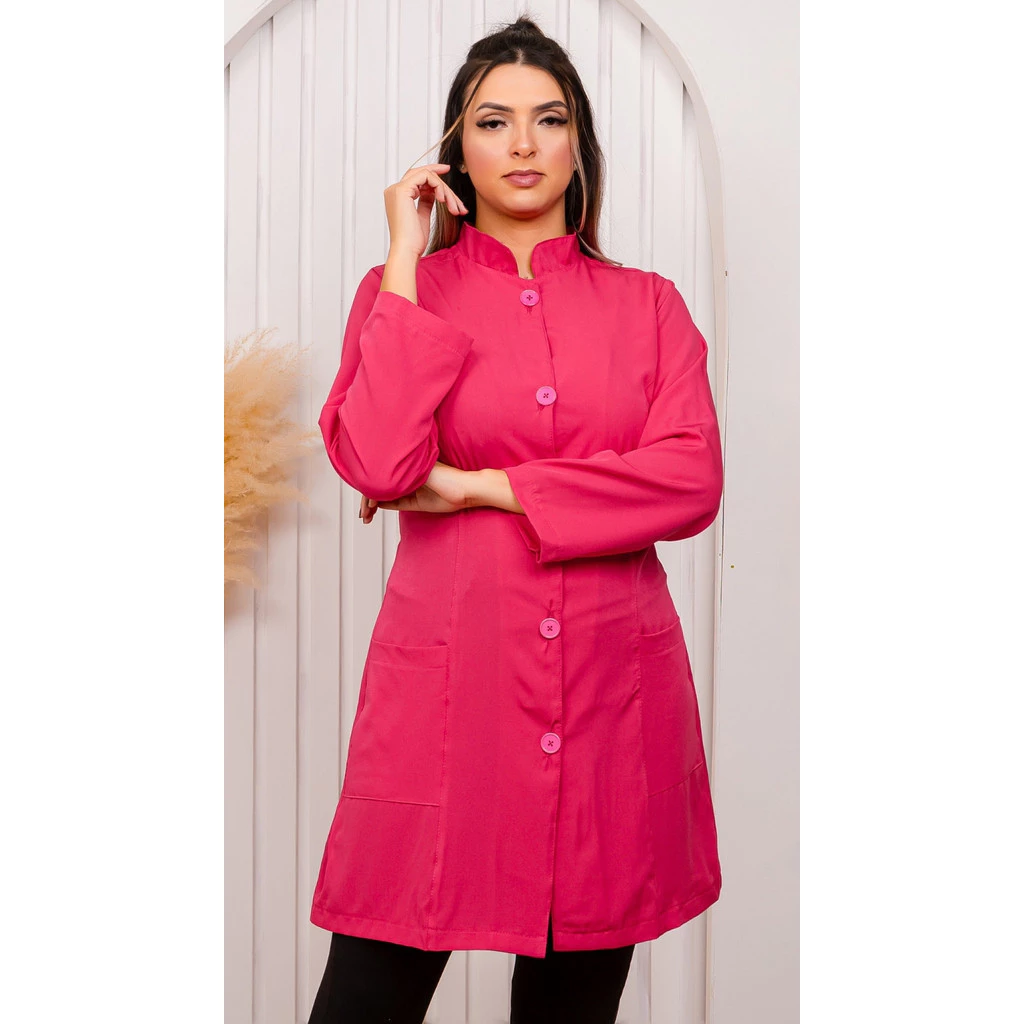 Fitted Lab Coat with Priest Collar and Button image 2